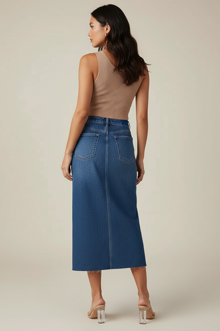 Jupe Jean Taille Haute Fendue Décontractée Polyvalente