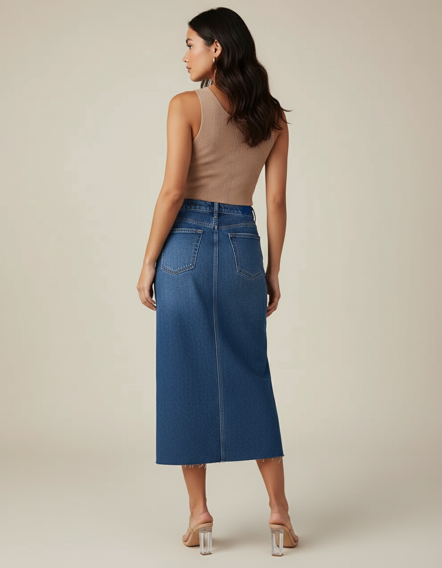 Jupe Jean Taille Haute Fendue Décontractée Polyvalente