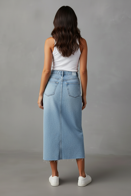 Jupe Jean Délavée Fendue Décontractée