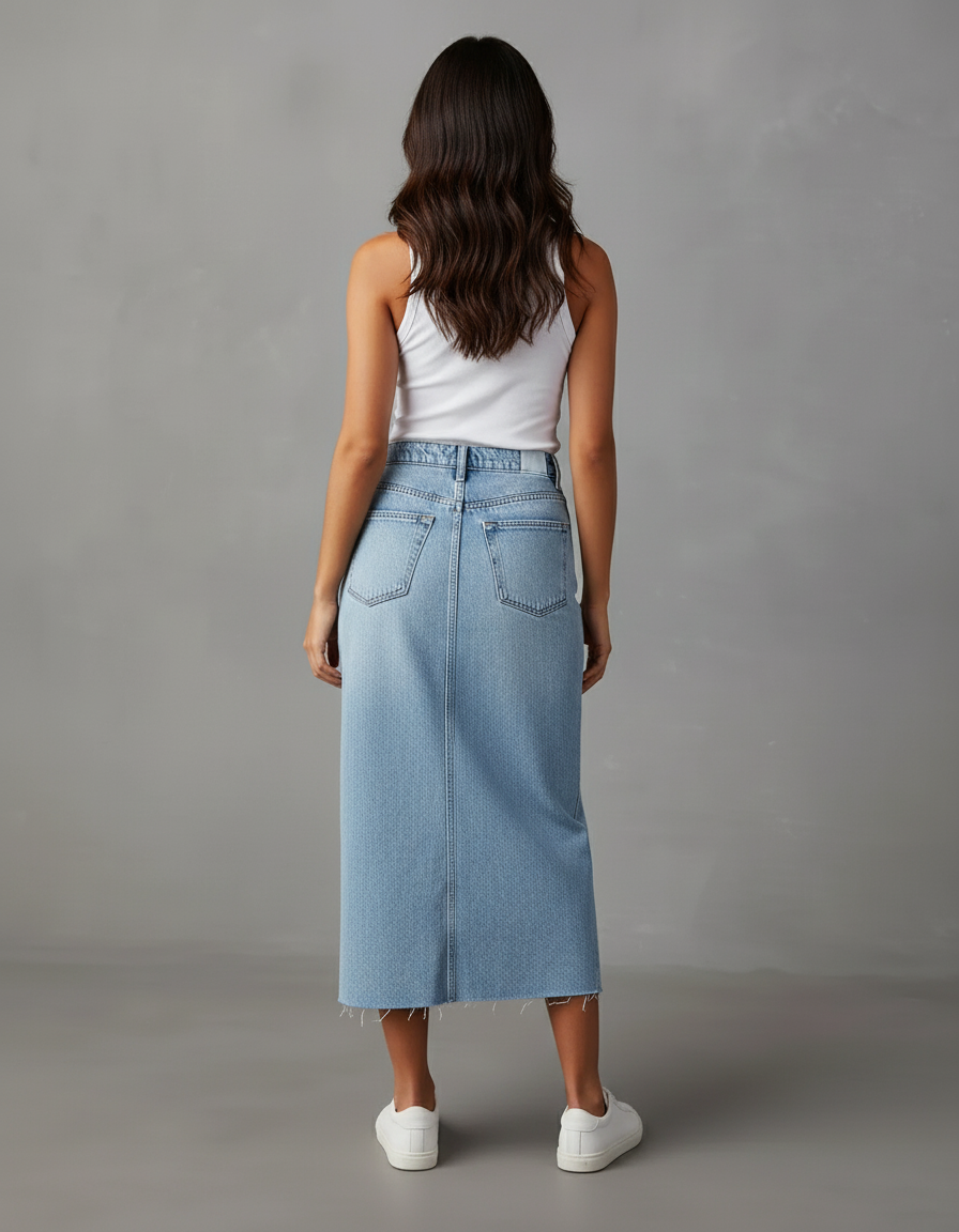 Jupe Jean Délavée Fendue Décontractée