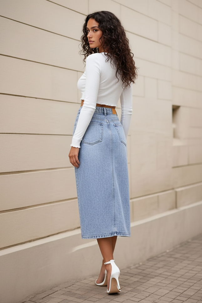 Jupe Jean Effilochée Fendue Décontractée