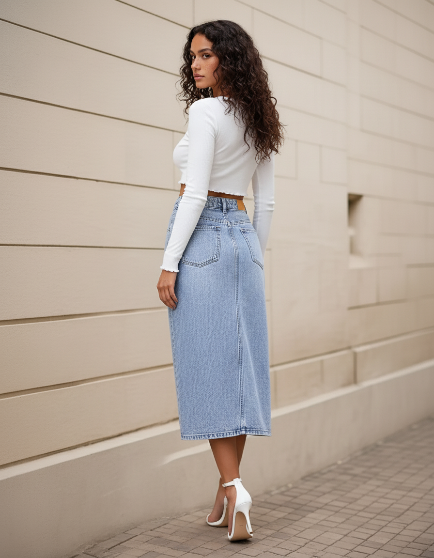 Jupe Jean Effilochée Fendue Décontractée