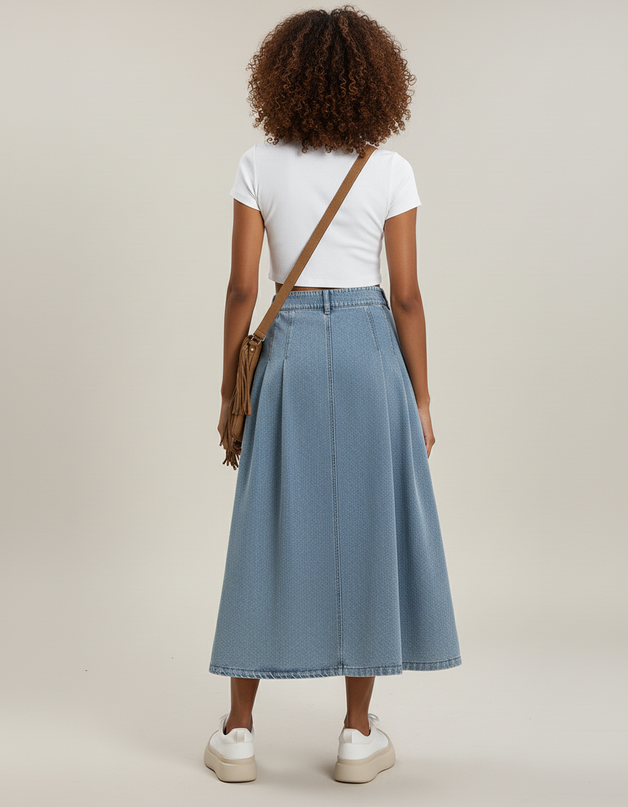 Jupe Jean Bleu Clair Plissée Rétro