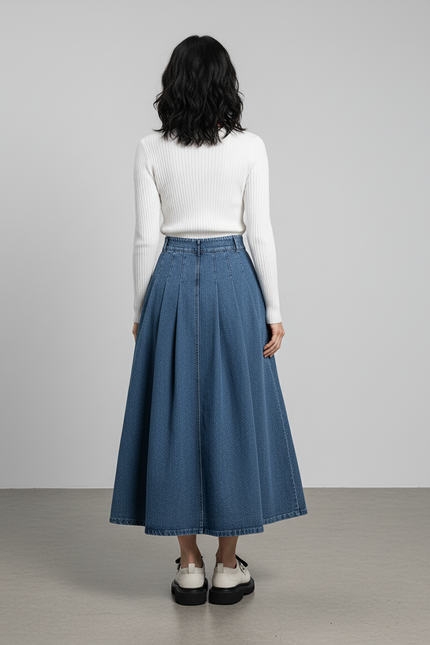 Jupe Jean Bleu Clair Plissée Rétro Charmante