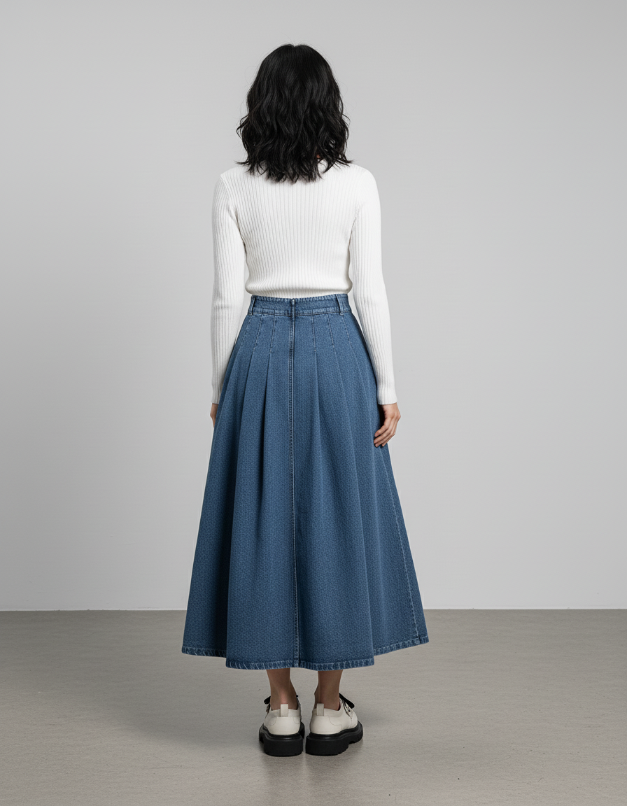 Jupe Jean Bleu Clair Plissée Rétro Charmante