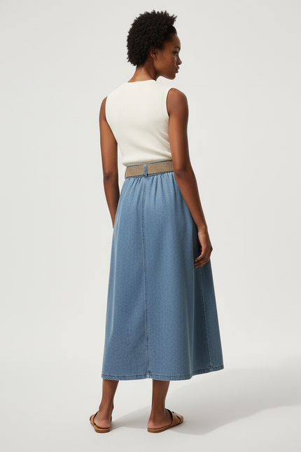 Jupe Jean Boutonnée Évasée Fluide