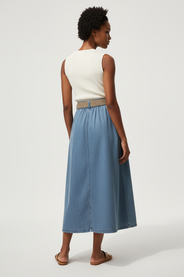 Jupe Jean Boutonnée Évasée Fluide