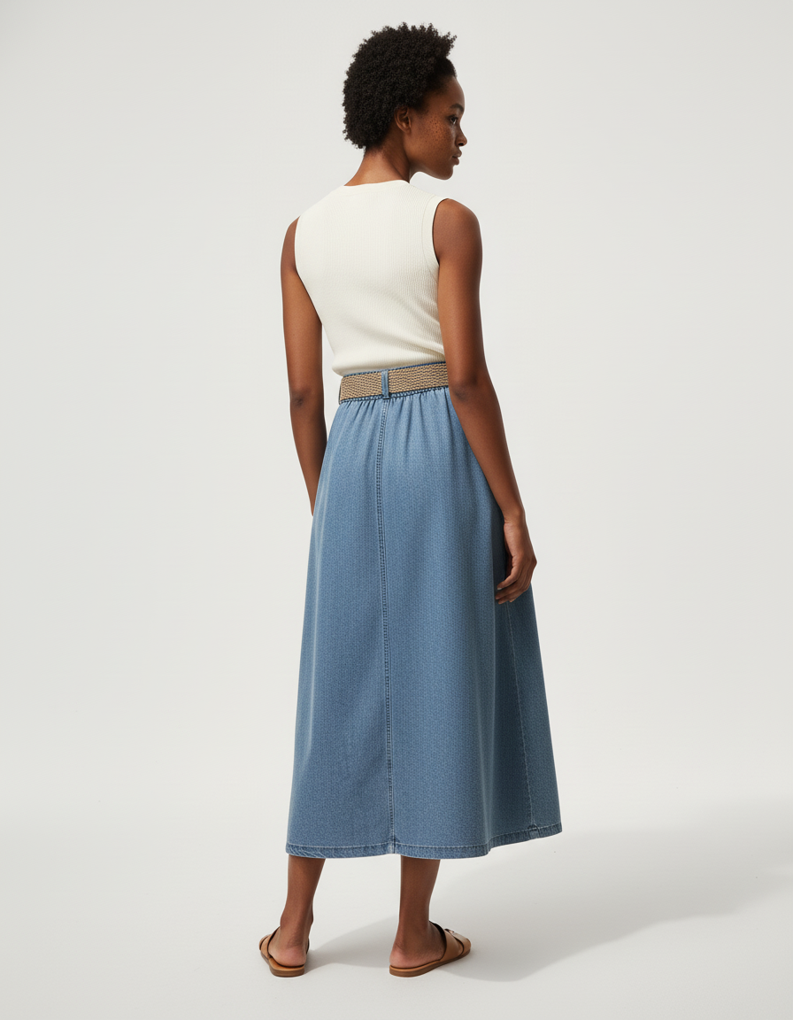 Jupe Jean Boutonnée Évasée Fluide