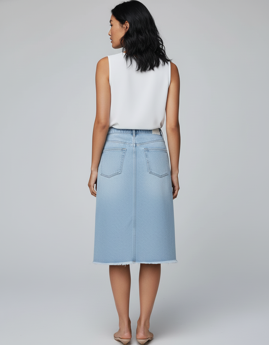 Jupe Jean Délavée Boutonnée Décontractée