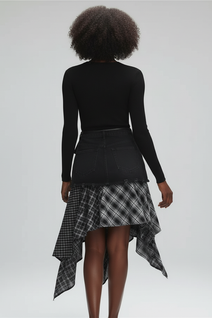 Jupe Jean Asymétrique Écossaise Chic