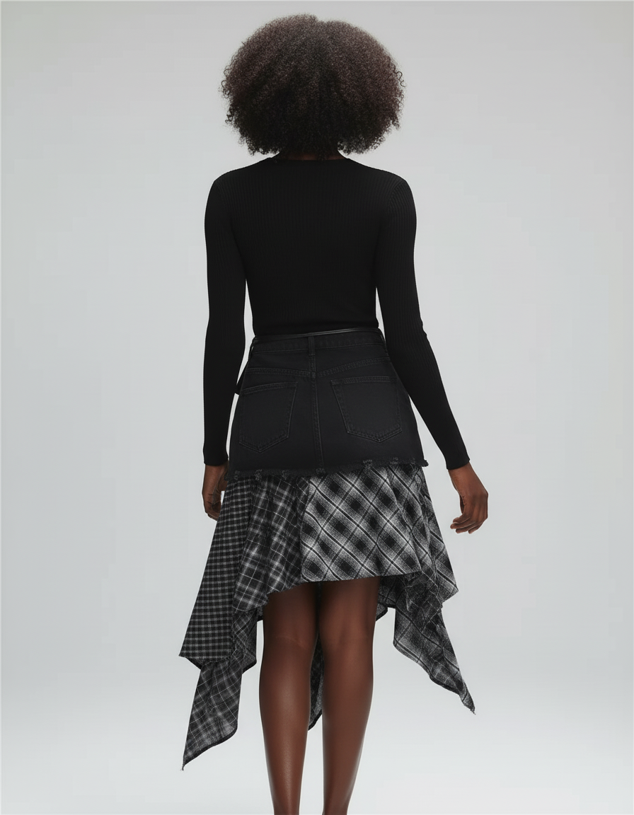 Jupe Jean Asymétrique Écossaise Chic