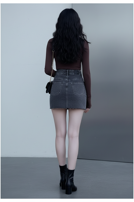 Jupe Jean Taille Haute Boutonnée Chic