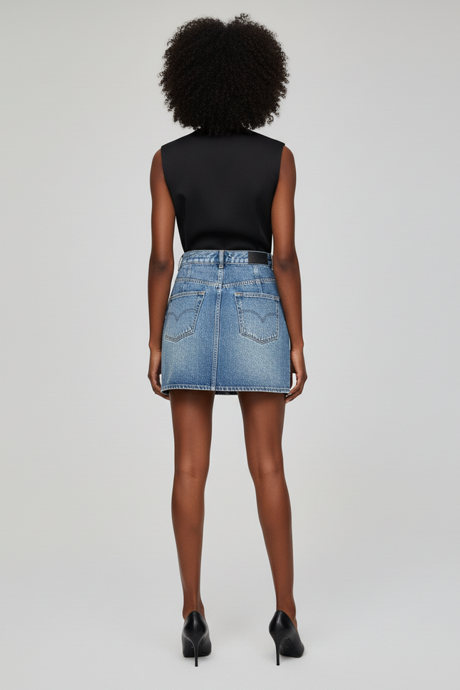 Jupe Jean Courte Patchwork Noir Chic