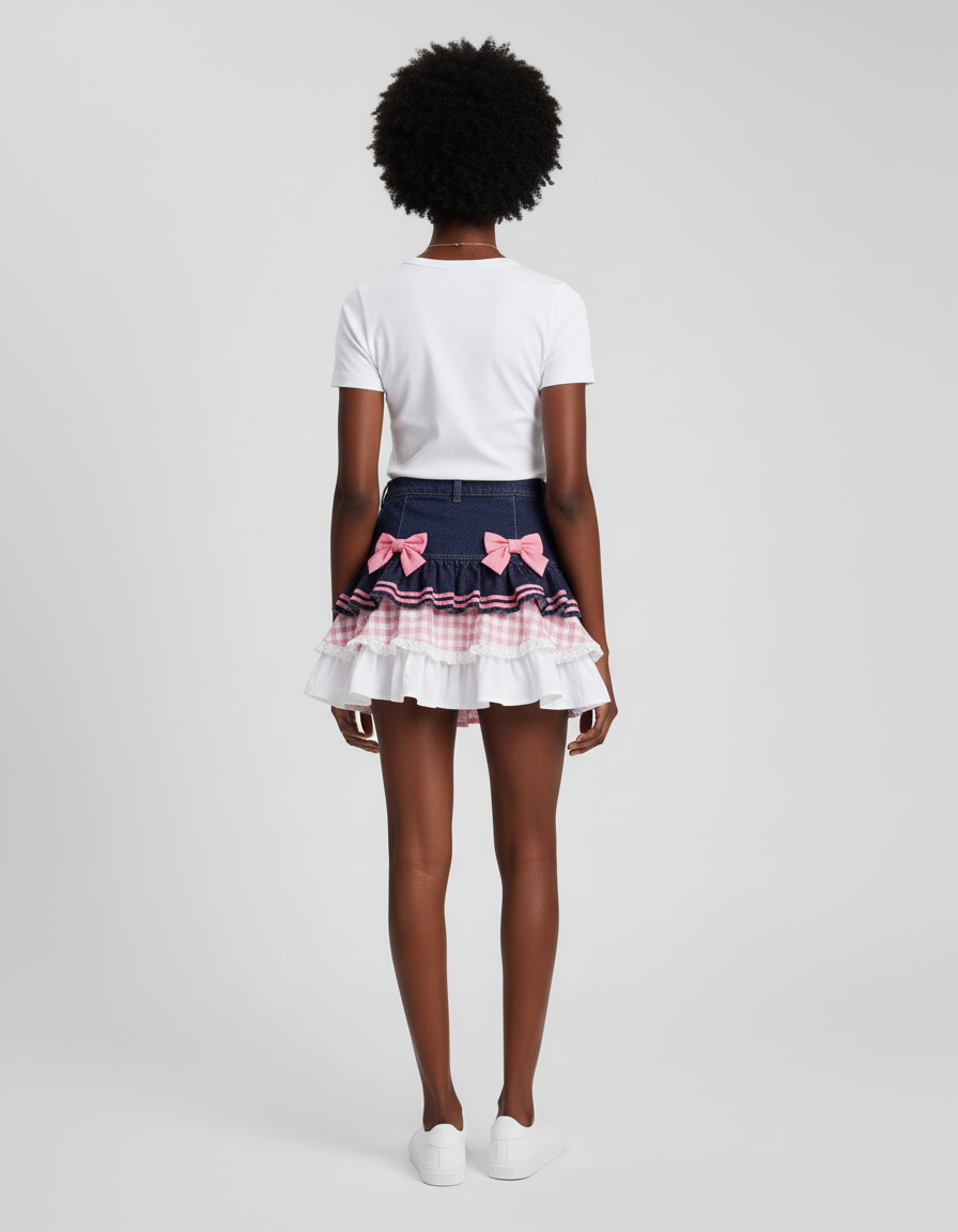 Jupe Jean Bleu Foncé Volantée Mignonne