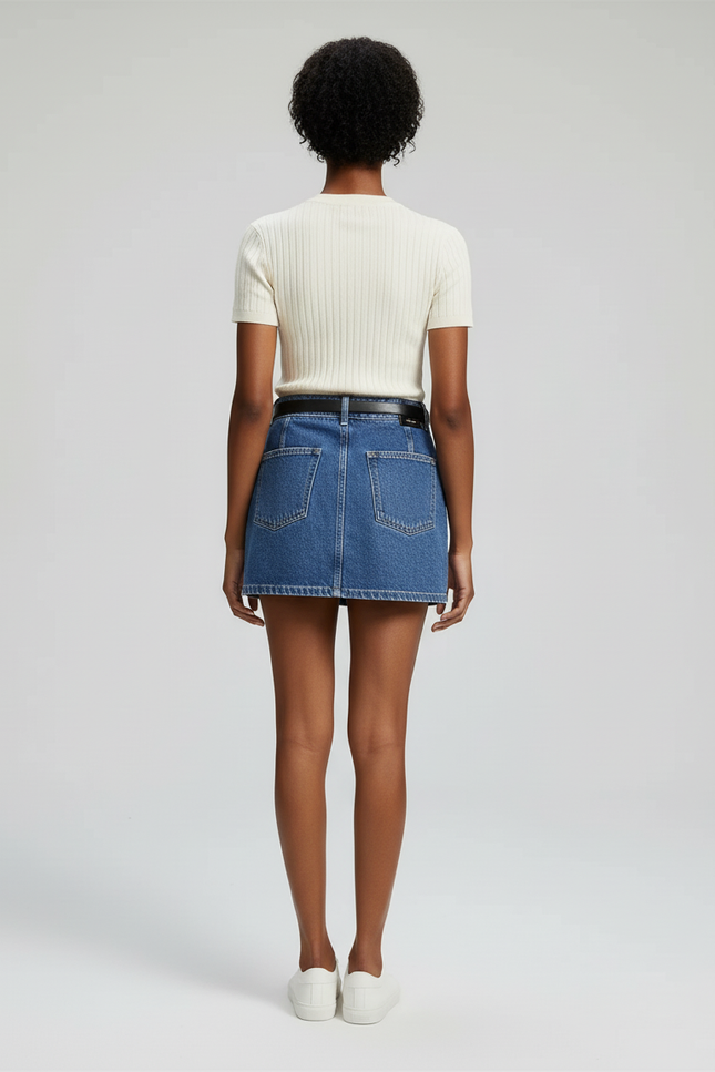 Jupe Jean Taille Haute Poches Cargo Décontractée