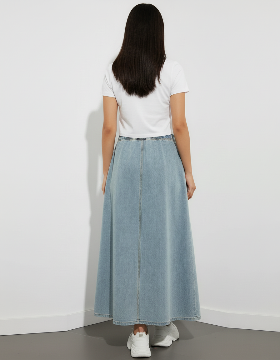 Jupe Jean Fluide Taille Haute Décontractée