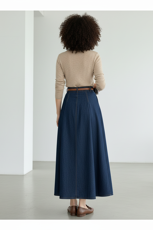 Jupe Jean Longue Plissée Élégante Sophistiquée
