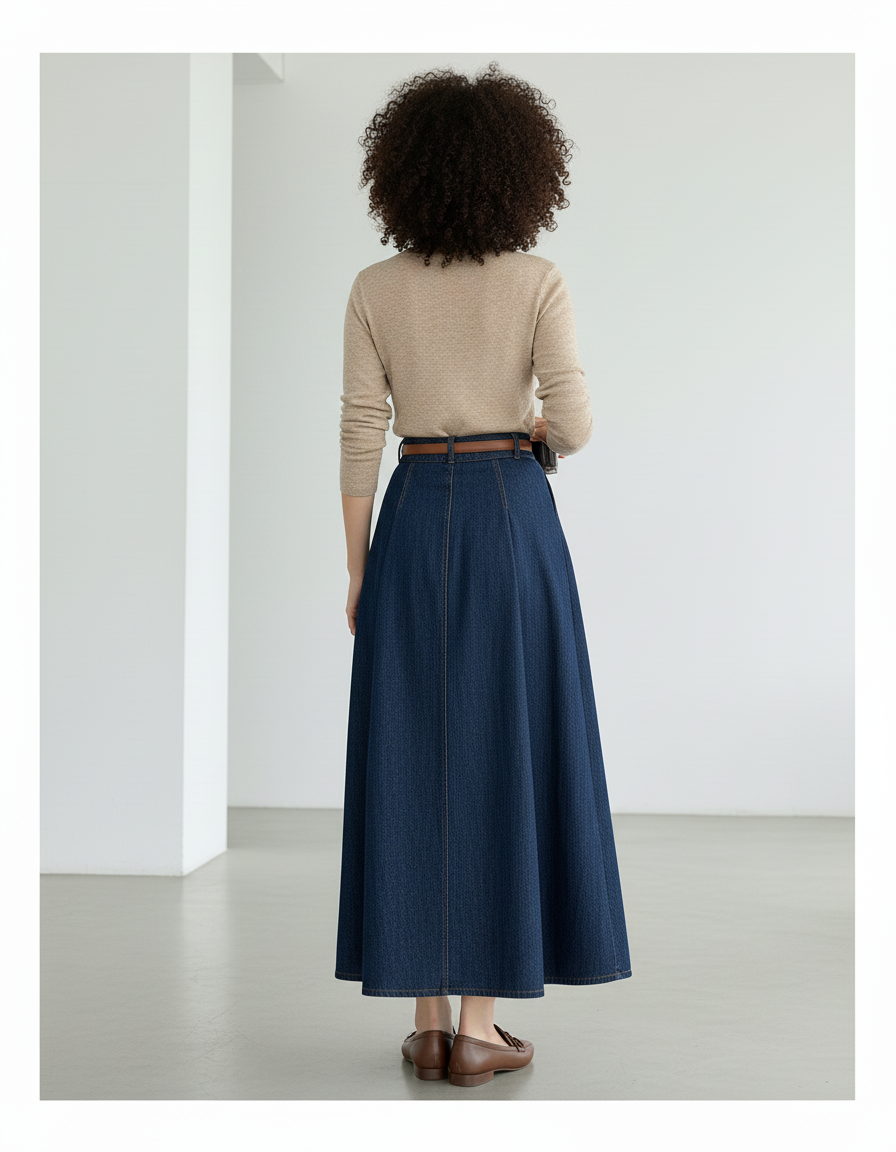 Jupe Jean Longue Plissée Élégante Sophistiquée