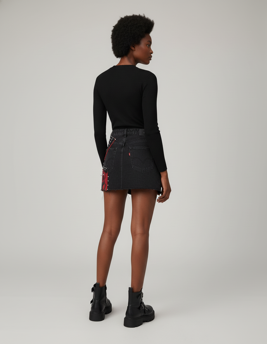 Jupe Jean Patchwork Asymétrique Gothique