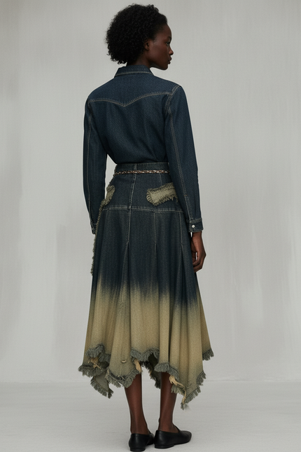 Jupe Jean Dégradée Frangée Vintage