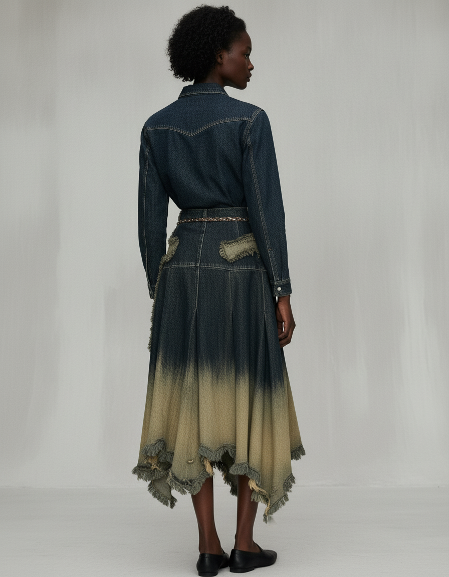 Jupe Jean Dégradée Frangée Vintage