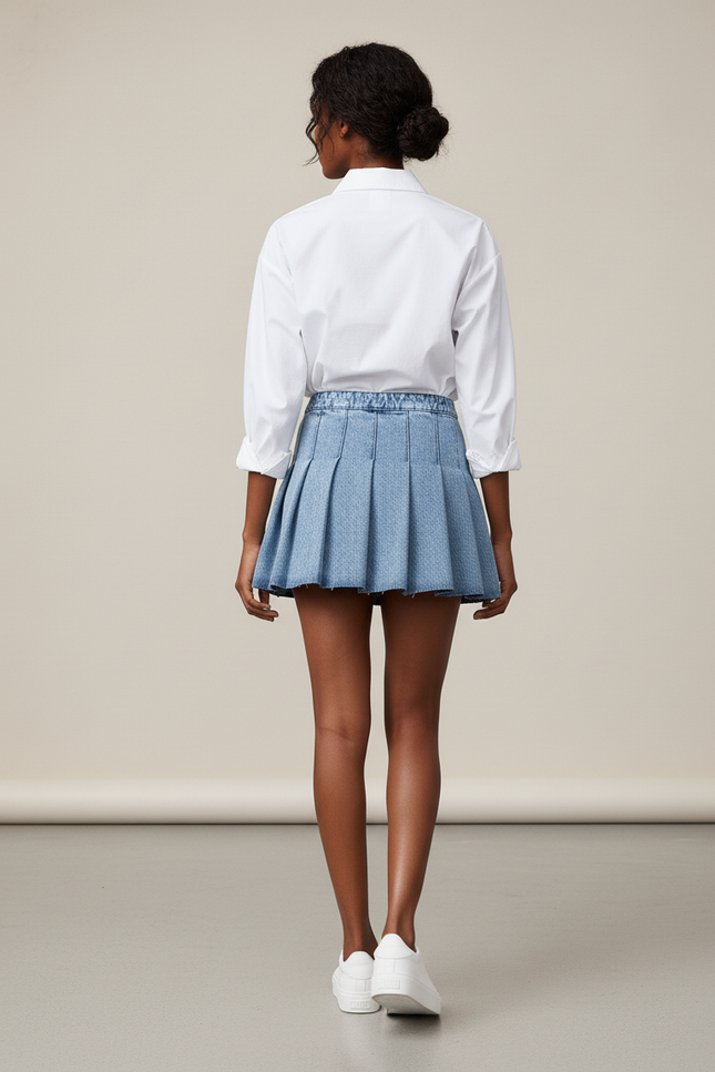 Jupe Jean Plissée Mini Décontractée
