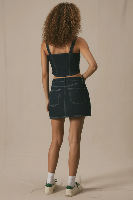 Jupe Jean Taille Haute A-Line Chic Structurée