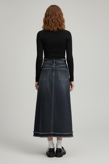 Jupe Jean Délavée Longue Décontractée