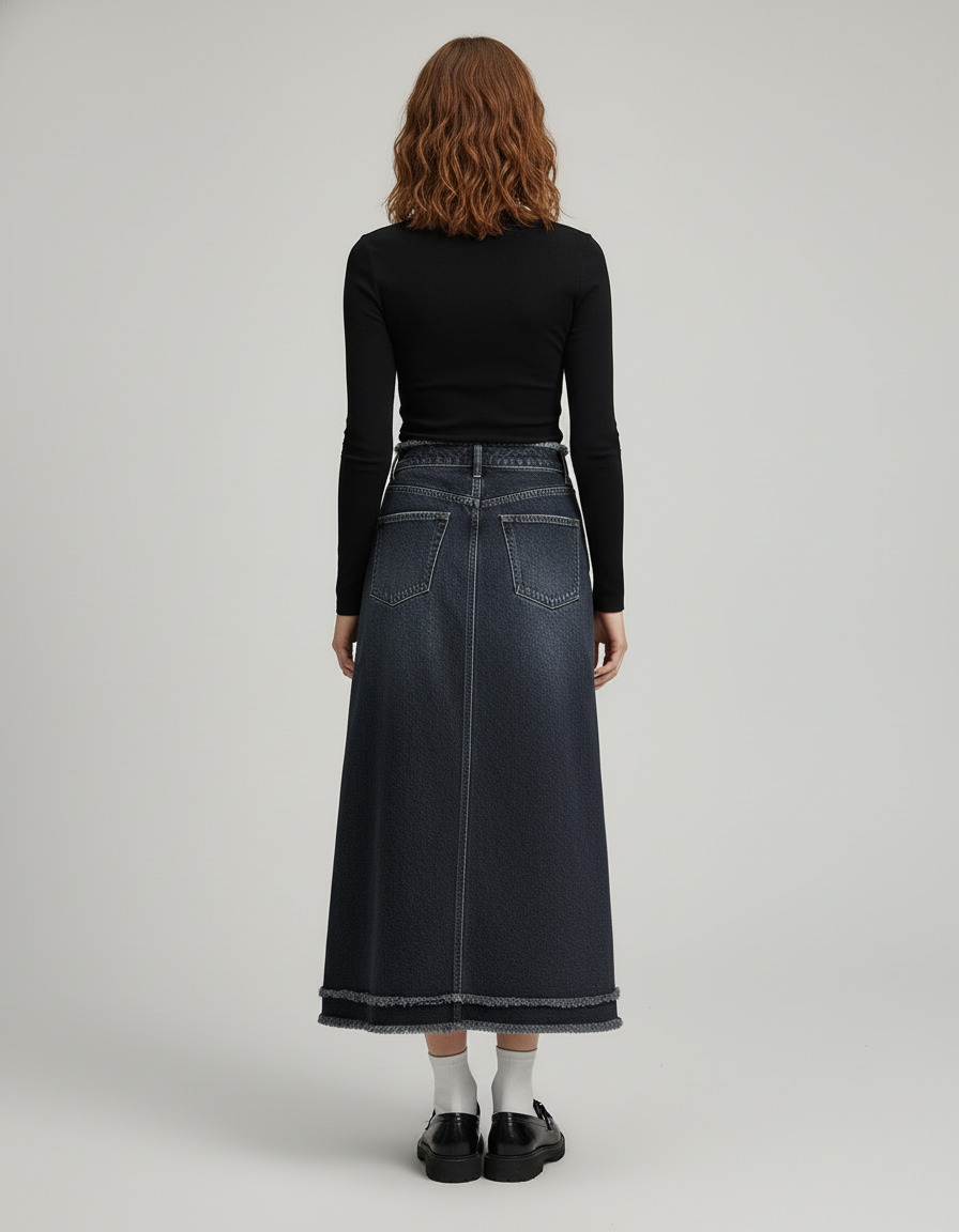 Jupe Jean Délavée Longue Décontractée