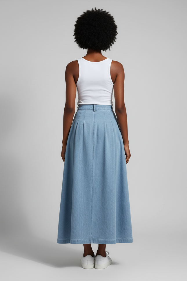 Jupe Jean Plissée Longue Décontractée