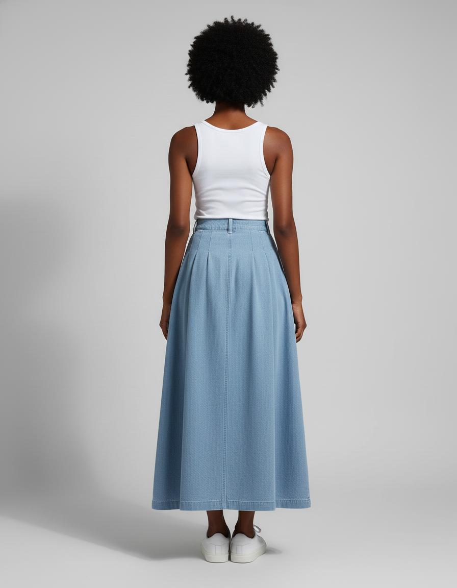 Jupe Jean Plissée Longue Décontractée
