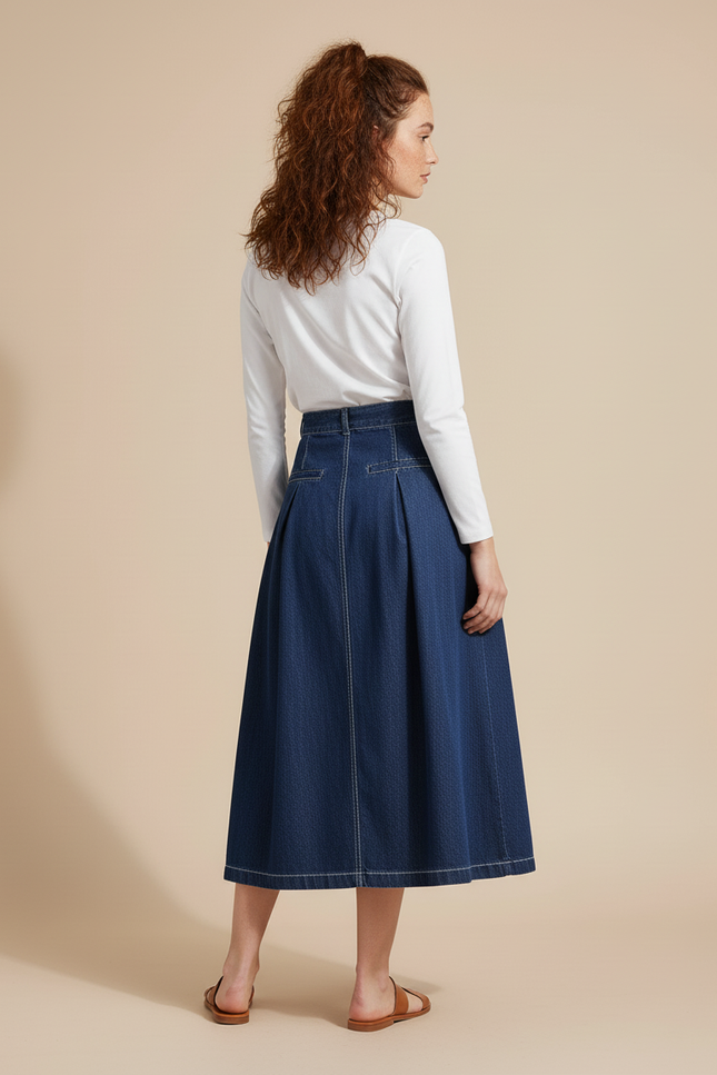 Jupe Jean Plissée Taille Haute Décontractée