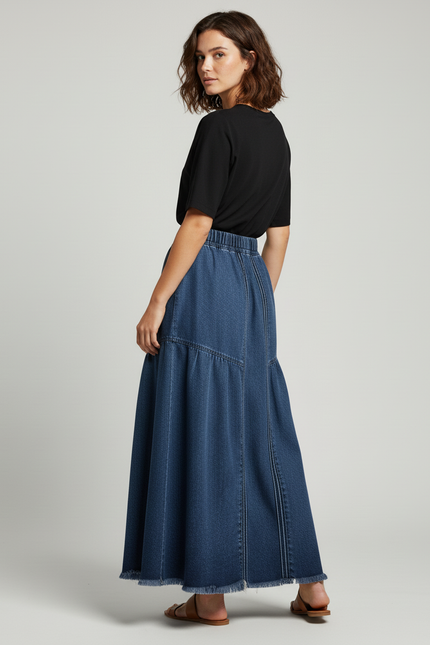 Jupe Jean Longue Évasée Fluide