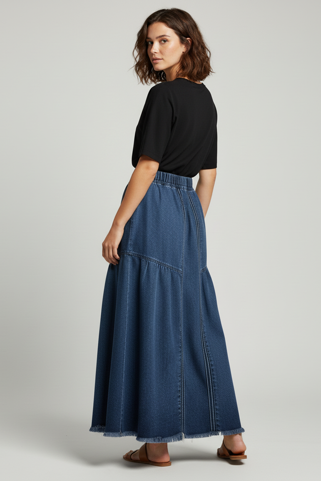 Jupe Jean Longue Évasée Fluide