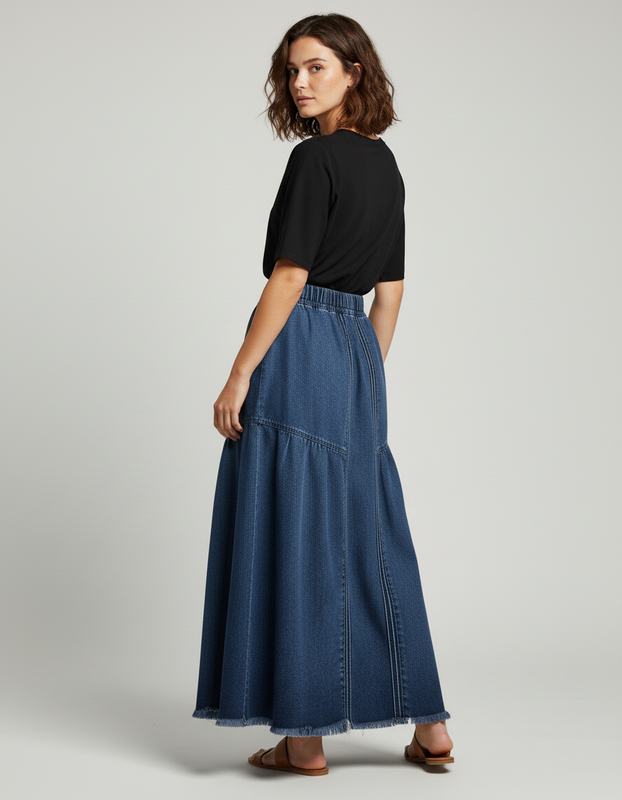 Jupe Jean Longue Évasée Fluide