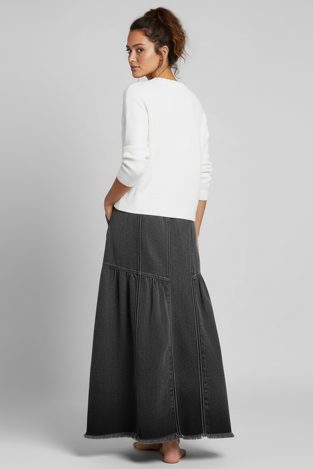 Jupe Jean Gris Délavé Évasée Chic