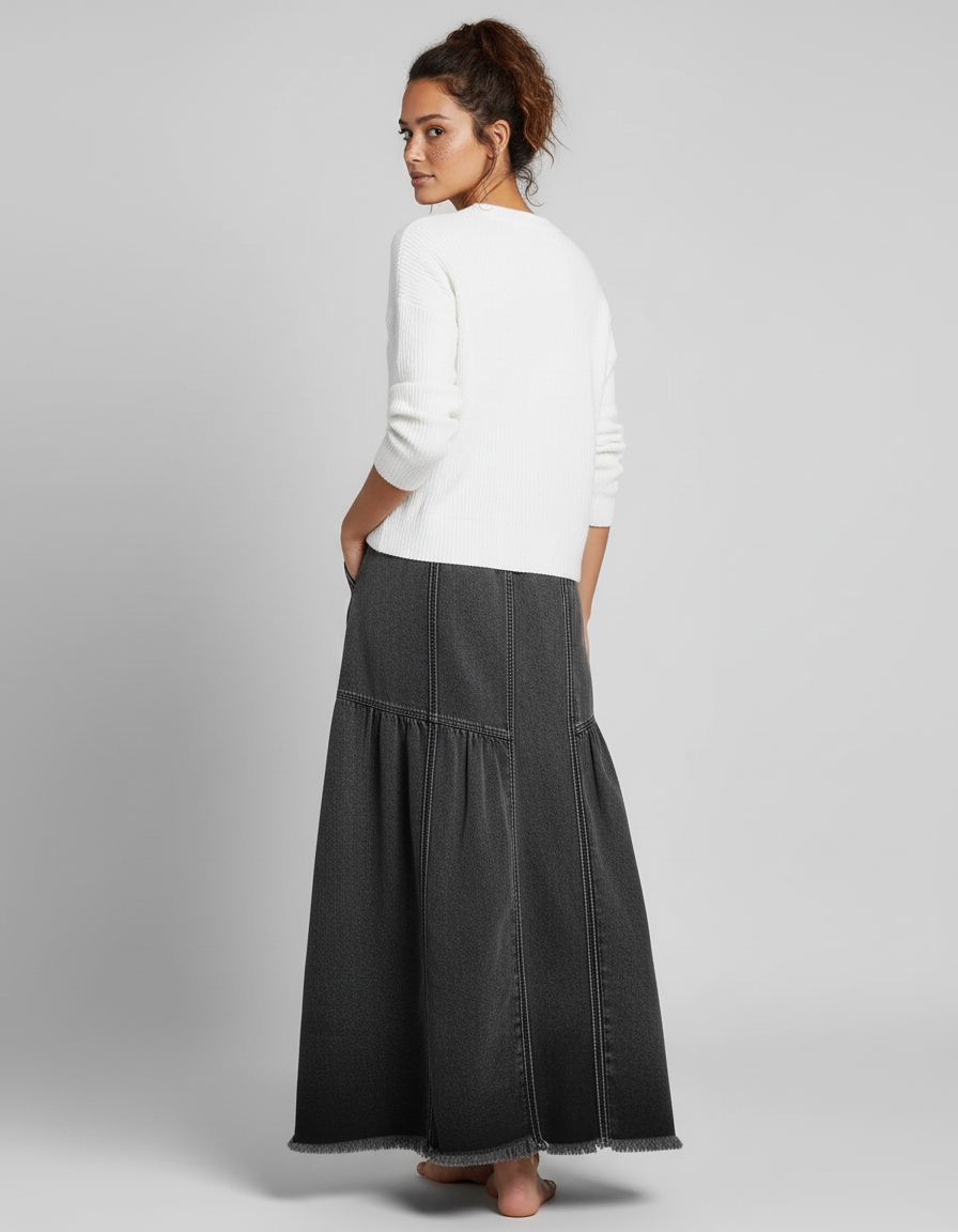 Jupe Jean Gris Délavé Évasée Chic