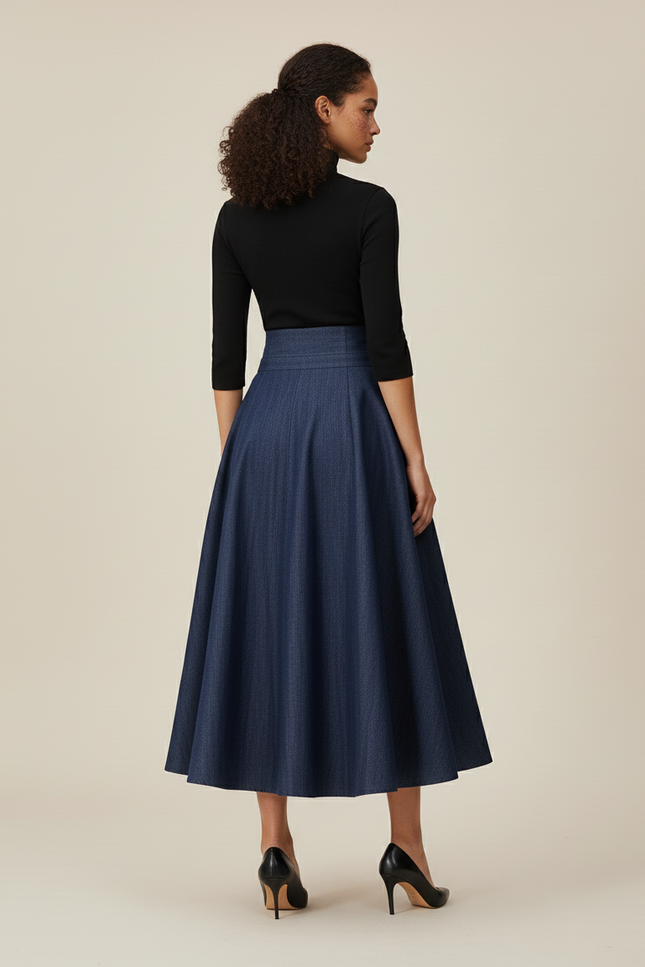 Jupe Jean Boutonnée Évasée Élégante