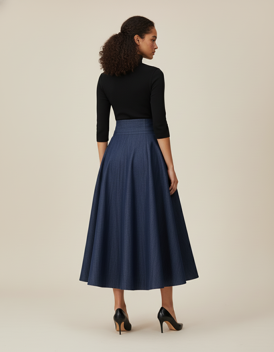 Jupe Jean Boutonnée Évasée Élégante