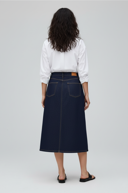 Jupe Jean Bleu Foncé Coupe Évasée Décontractée