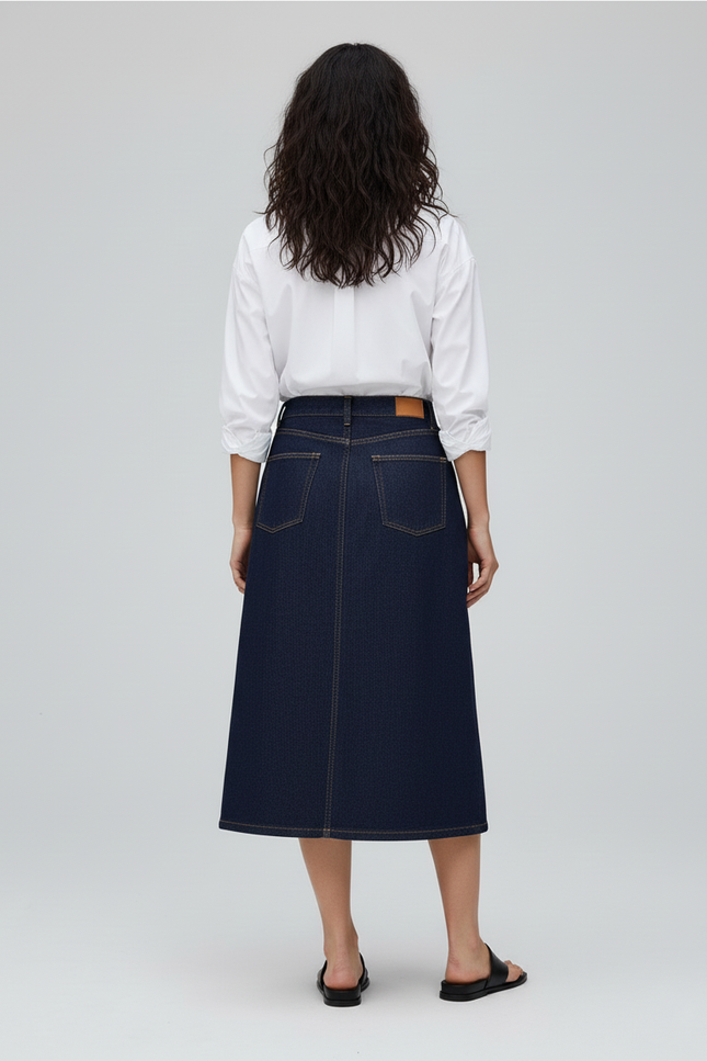 Jupe Jean Bleu Foncé Coupe Évasée Décontractée