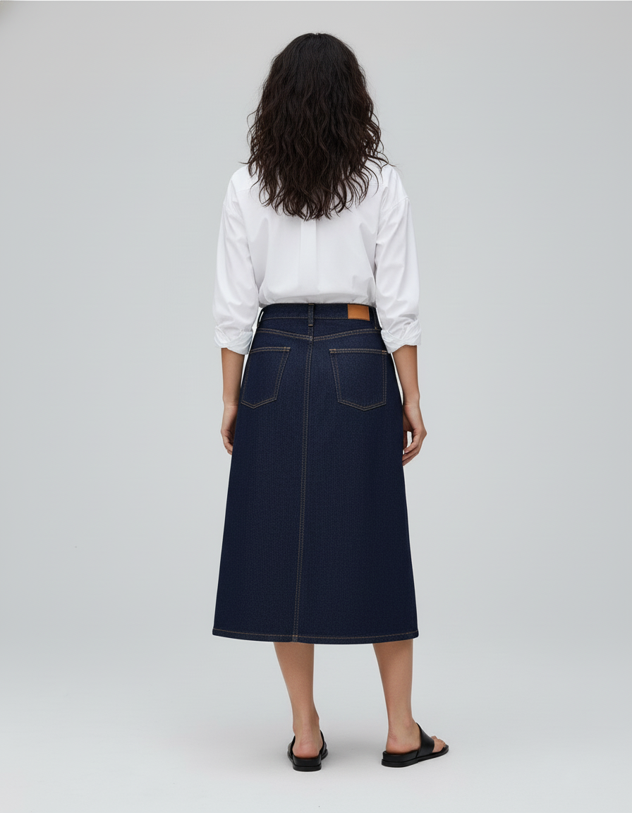 Jupe Jean Bleu Foncé Coupe Évasée Décontractée