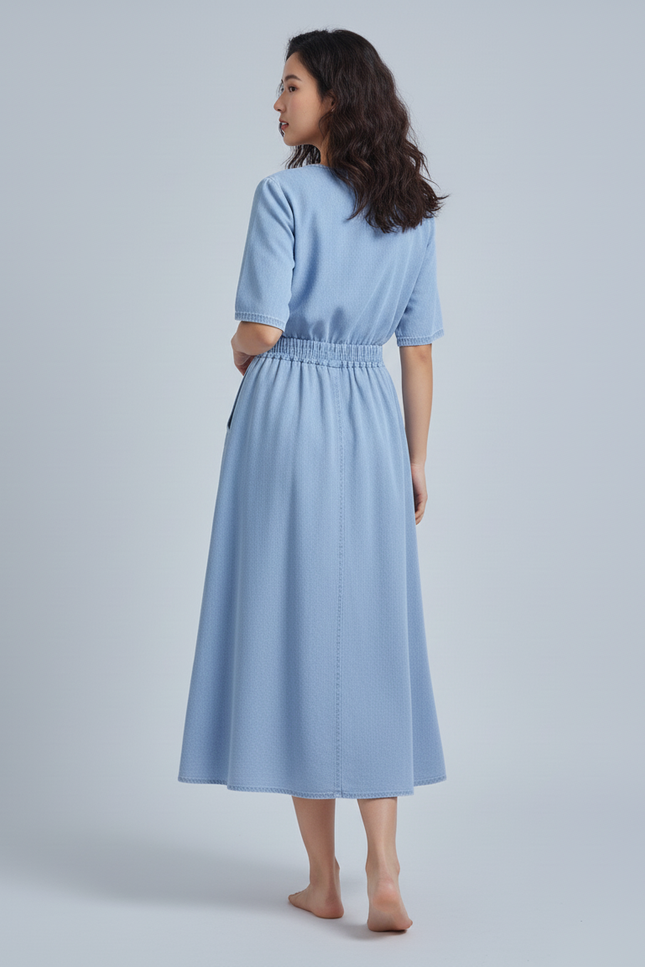 Jupe Jean Bleu Clair Boutonnée Fluide