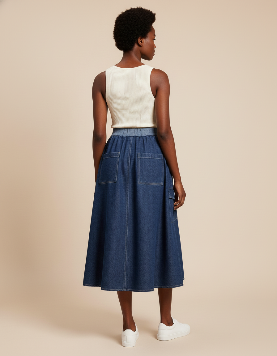 Jupe Jean Coupe Évasée Poches Cargo Fluide