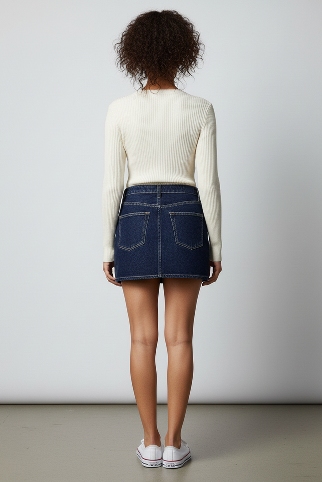 Jupe Jean Bleu Foncé Asymétrique Décontractée