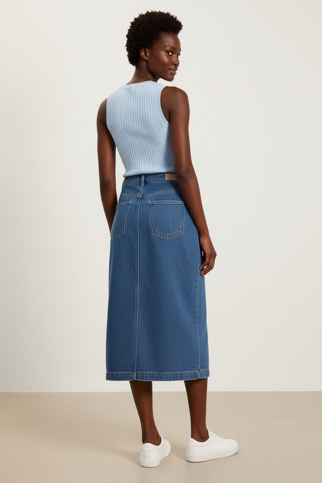 Jupe Jean Boutonnée Taille Haute Élégante