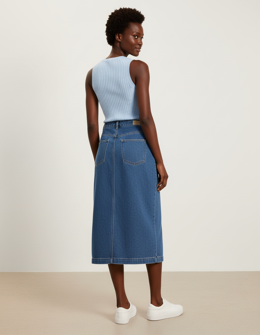 Jupe Jean Boutonnée Taille Haute Élégante