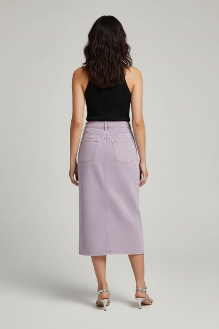 Jupe Jean Lavande Fendue Élégante