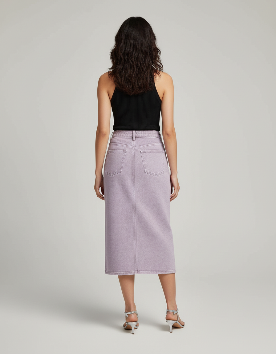 Jupe Jean Lavande Fendue Élégante