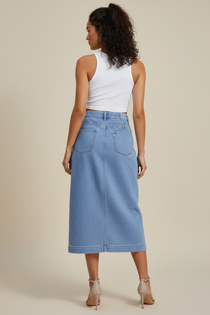 Jupe Jean Boutonnée Taille Haute Élégante Classique